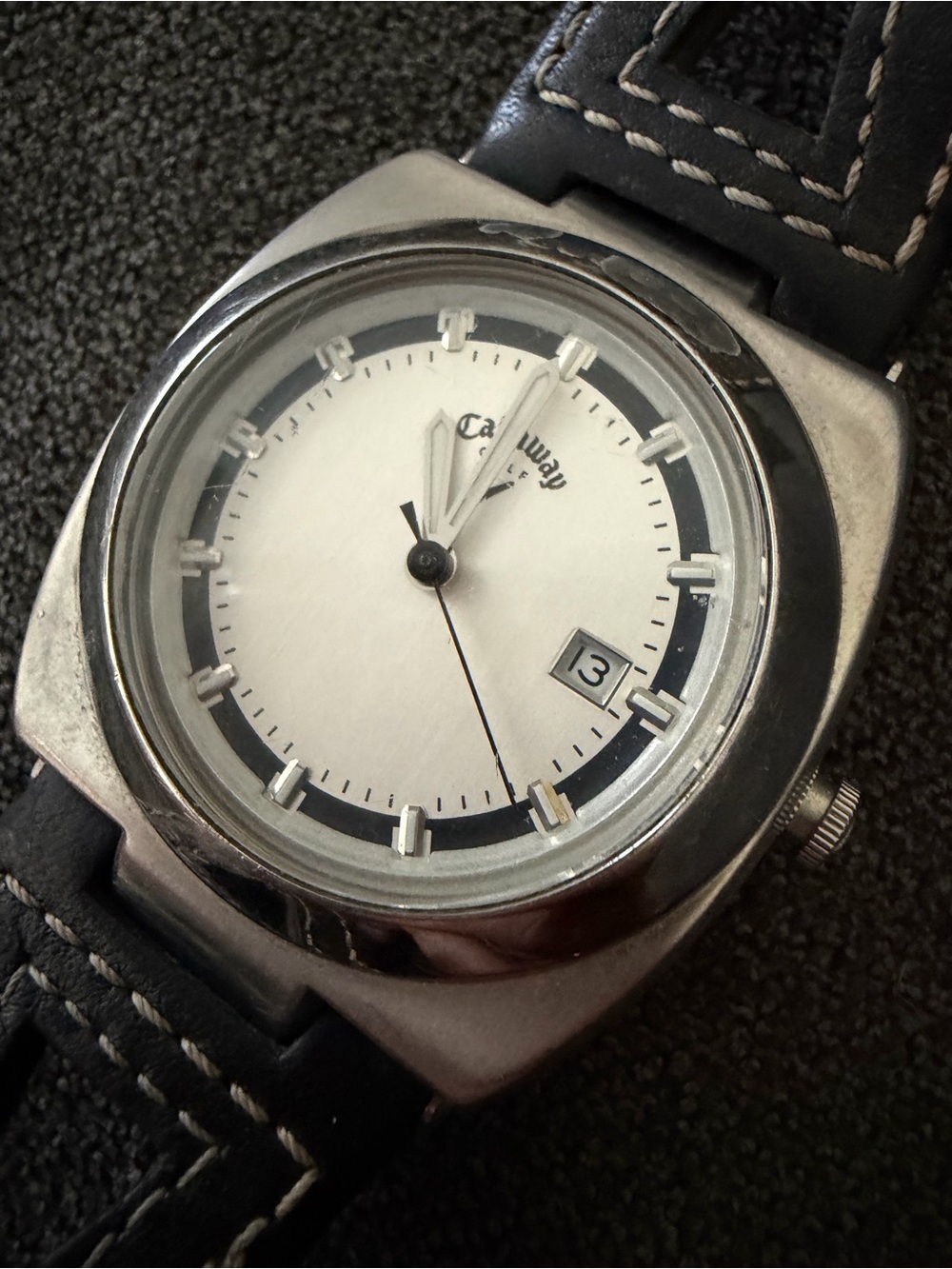 Callaway Stainless Steel Watch with Black Leather Strap